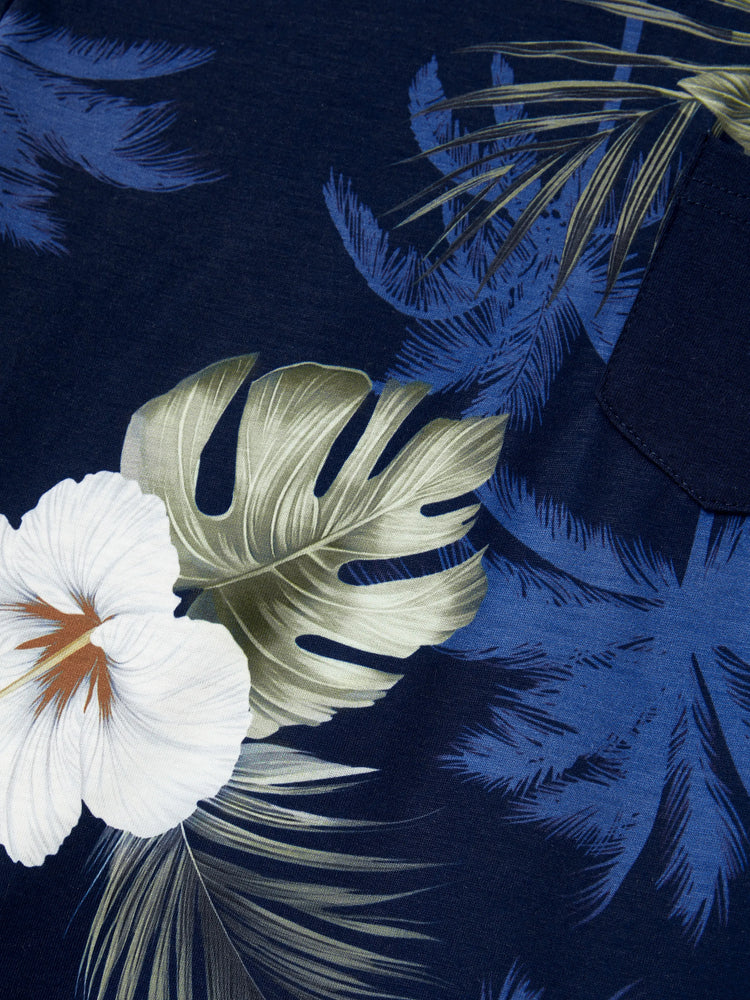 Haut en coton à imprimé floral assorti pour toute la famille, chemise à manches courtes ou robe débardeur sans manches à épissure bleu foncé