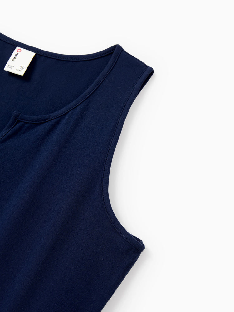 Haut en coton à imprimé floral assorti pour toute la famille, chemise à manches courtes ou robe débardeur sans manches à épissure bleu foncé