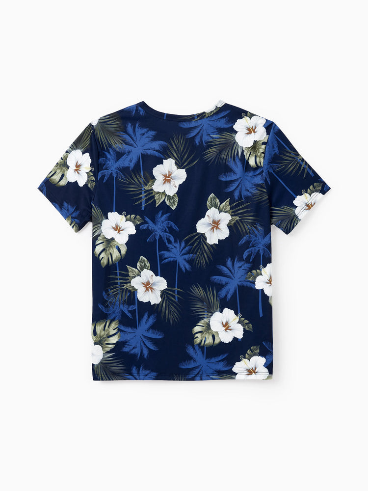 Daddy & Son Floral Print Cotton Top Short-sleeve Shirt Deep Blue
