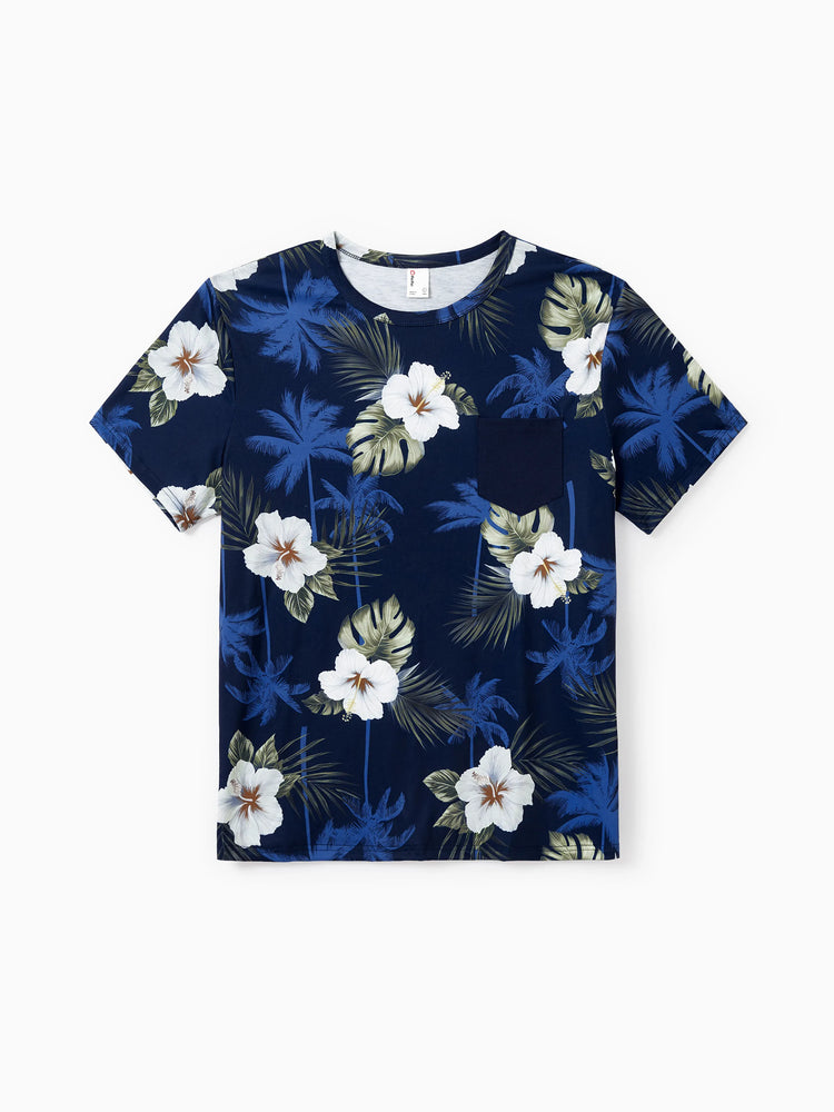 Daddy & Son Floral Print Cotton Top Short-sleeve Shirt Deep Blue