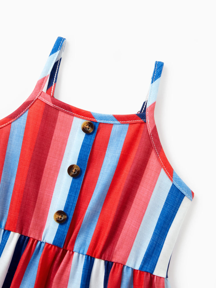 Family Matching Casual Cotton T-shirt or Belted Stripe Dress Set Multi-color