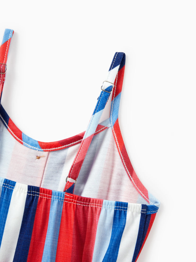 Family Matching Casual Cotton T-shirt or Belted Stripe Dress Set Multi-color