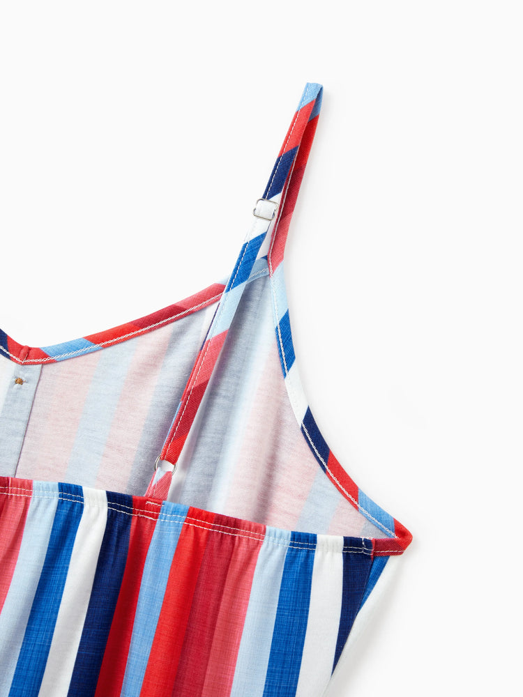 Family Matching Casual Cotton T-shirt or Belted Stripe Dress Set Multi-color