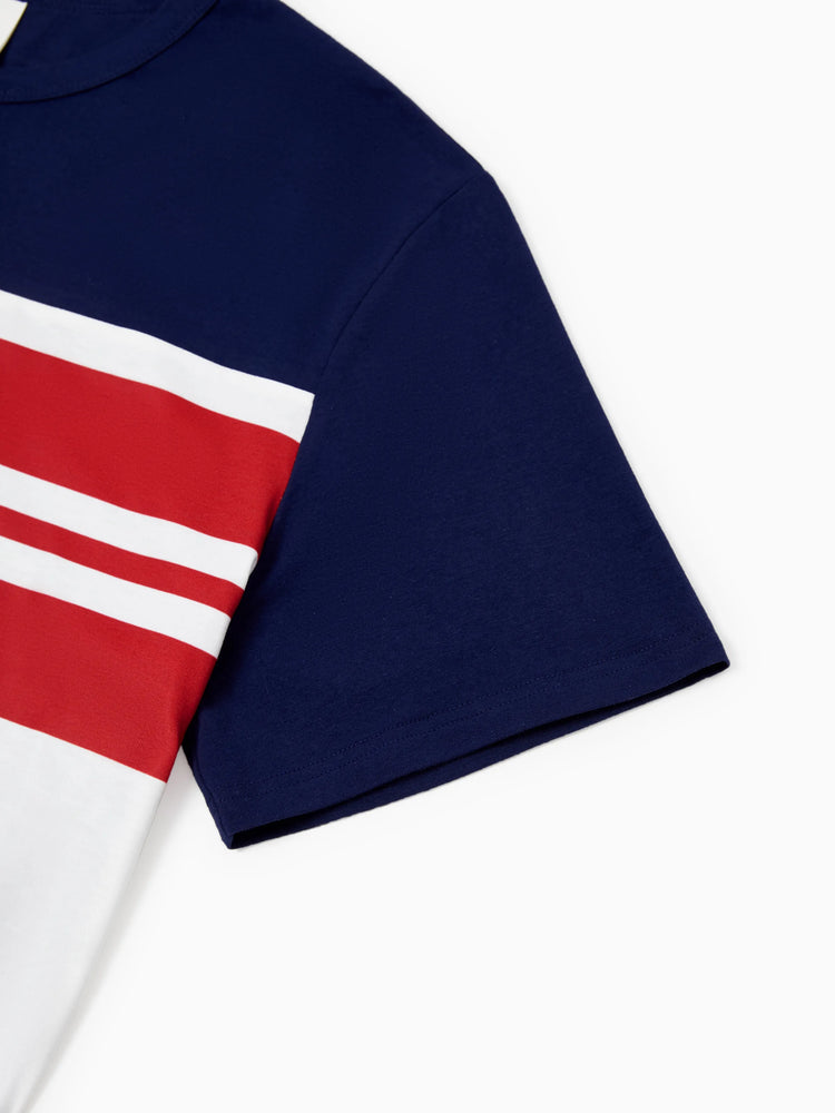 Family Matching Casual Cotton T-shirt or Belted Stripe Dress Set Multi-color