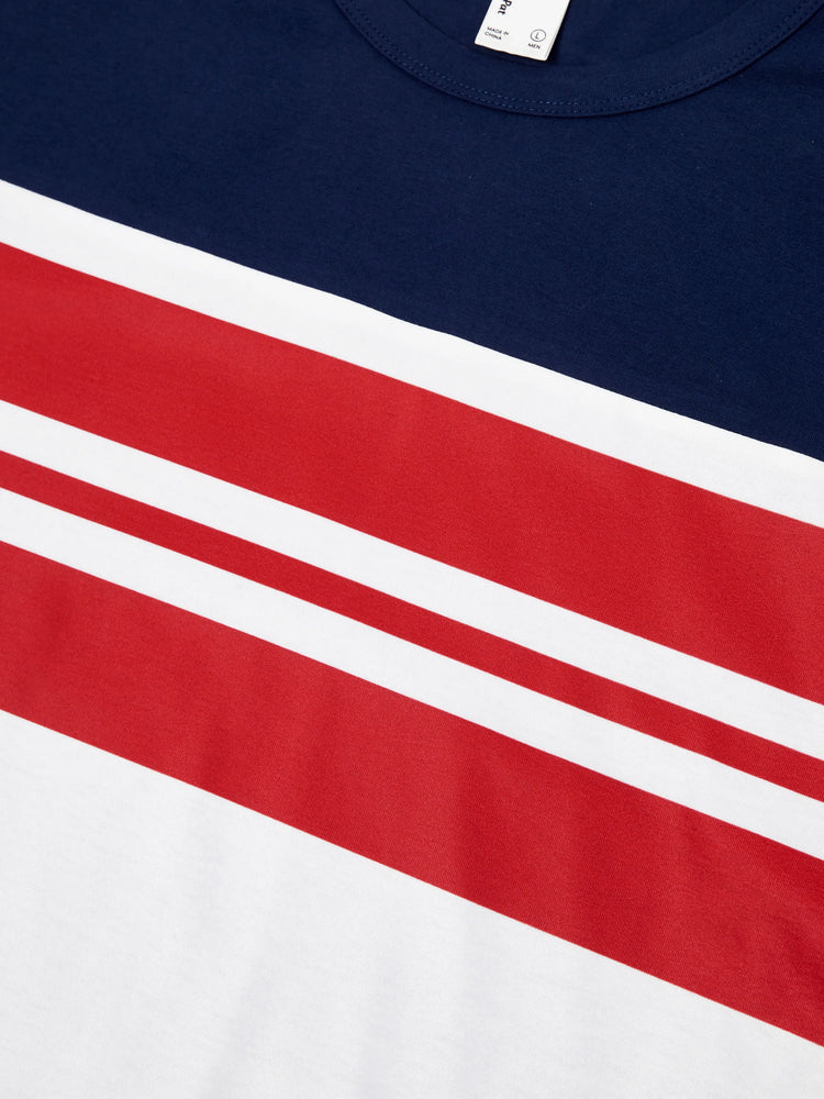 Family Matching Casual Cotton T-shirt or Belted Stripe Dress Set Multi-color