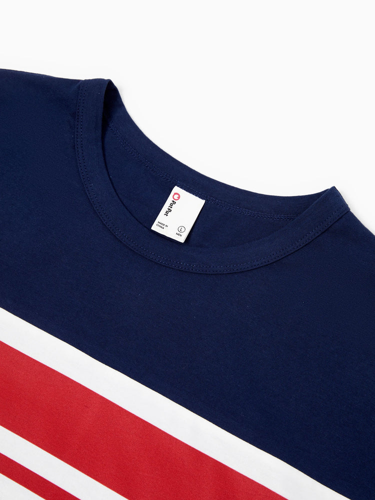 Family Matching Casual Cotton T-shirt or Belted Stripe Dress Set Multi-color