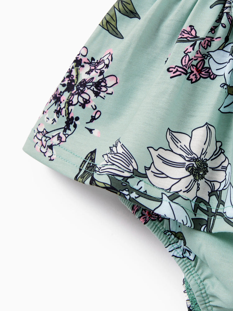 Daddy & Daughter Sets Green Striped Polo Shirt or Flora Print Strap Belted Dress Light Green