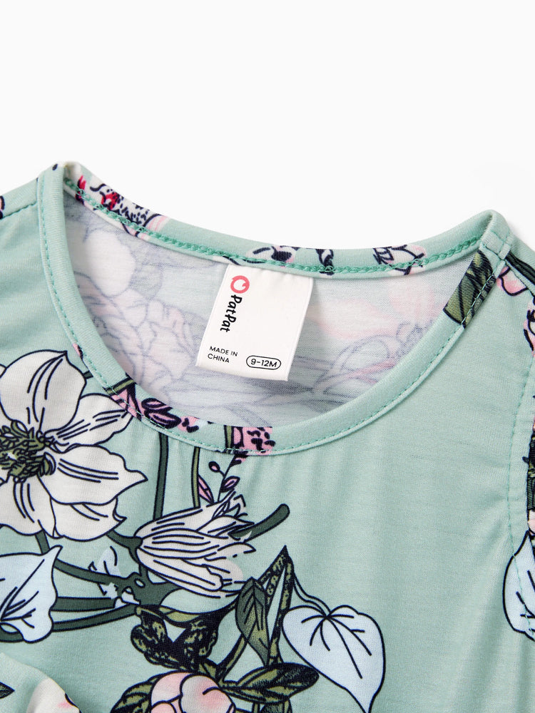 Daddy & Daughter Sets Green Striped Polo Shirt or Flora Print Strap Belted Dress Light Green