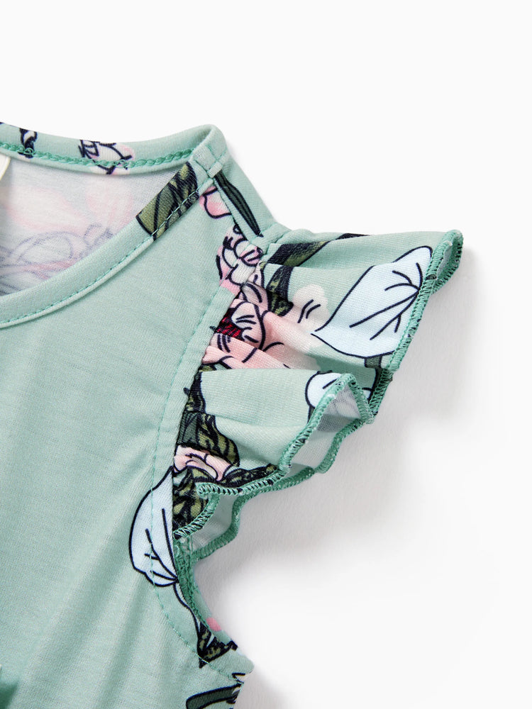 Daddy & Daughter Sets Green Striped Polo Shirt or Flora Print Strap Belted Dress Light Green