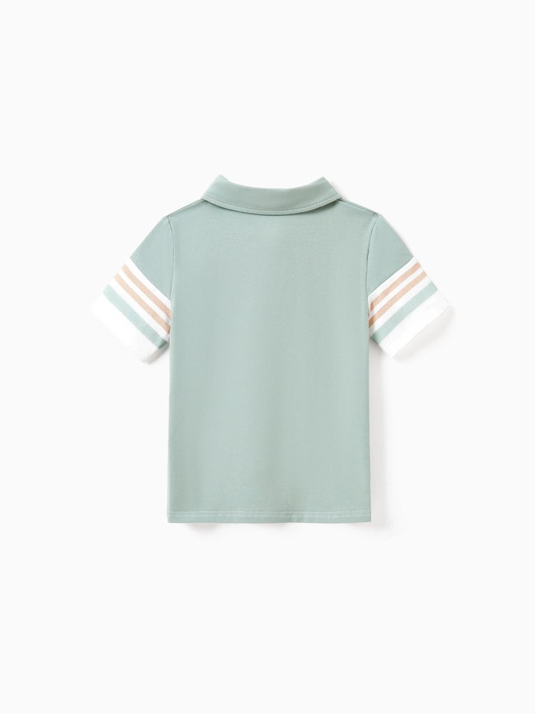 Ensembles familiaux assortis : polo rayé vert ou robe ceinturée à bretelles et imprimé floral vert clair