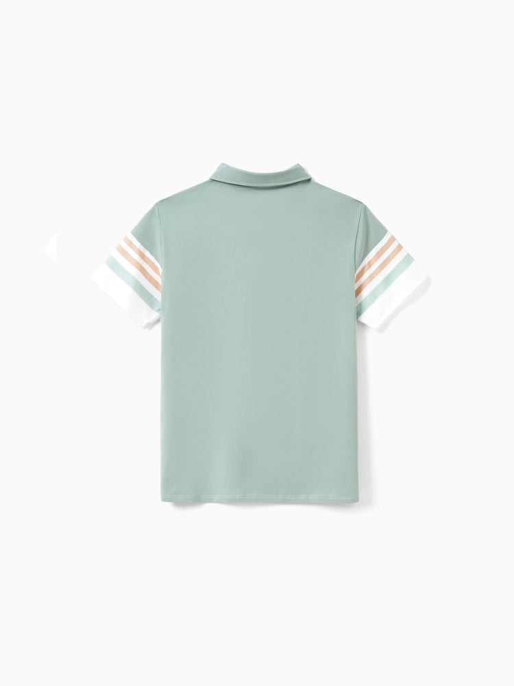 Ensembles familiaux assortis : polo rayé vert ou robe ceinturée à bretelles et imprimé floral vert clair