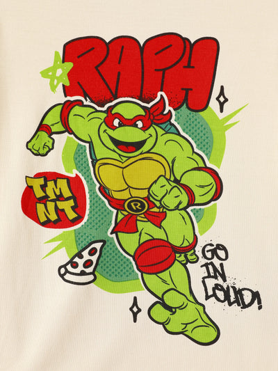 Conjunto de pijama de dos piezas de bambú ajustado de las Tortugas Ninja para niños pequeños, color albaricoque