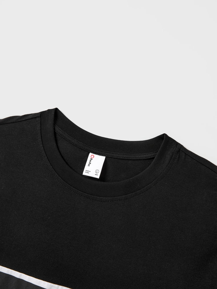 Daddy & Son Cotton Set Black and White Stripe T-shirt Black+White