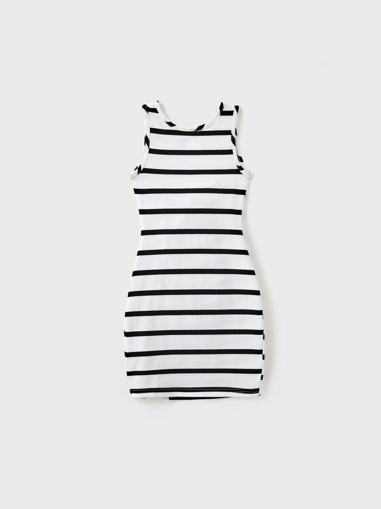 Mommy & me Cotton Set Strap Bodycon Dress Black+White - PatPat Mommy & me Cotton Set Strap Bodycon Dress Black+White - PatPat