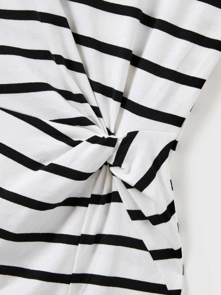 Family Matching Cotton Set Black and White Stripe T-shirt or Strap Bodycon Dress Black+White