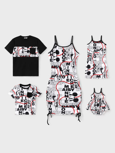 Robe/T-shirt/Combinaison Décontractée Assortie Famille Disney Mickey et ses Amis Graffiti Noir