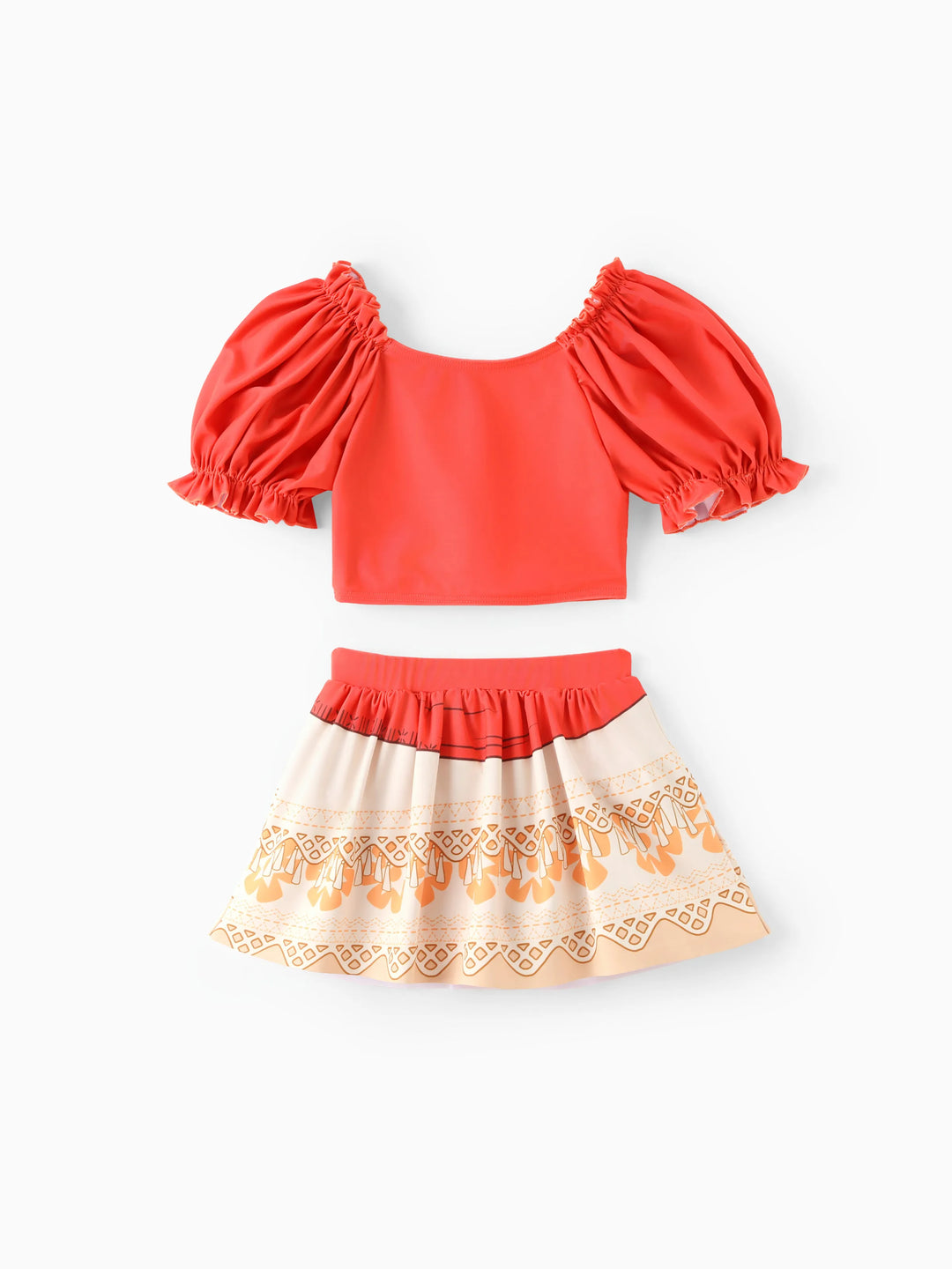 Maillot de bain 2 pièces princesse Disney Moana pour petite fille, haut à manches bouffantes et jupe UPF 50+, orange et rouge