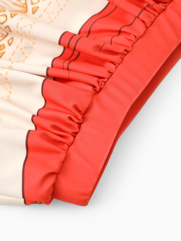 Disney Prinzessin Kleinkind Mädchen 2pcs Arielle/Rapunzel/Belle Cosplay Top mit Puffärmeln und Rock UPF 50+ Badeanzug  Orange Rot