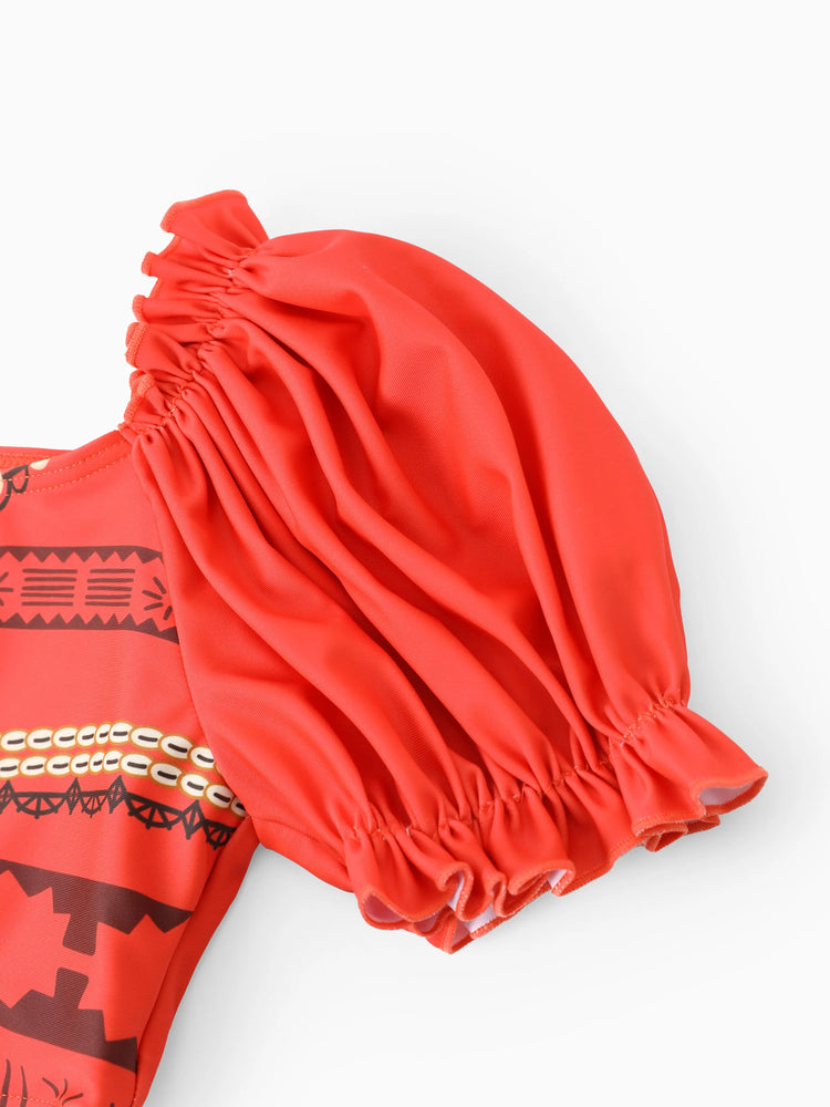 Disney Prinzessin Kleinkind Mädchen 2pcs Arielle/Rapunzel/Belle Cosplay Top mit Puffärmeln und Rock UPF 50+ Badeanzug  Orange Rot