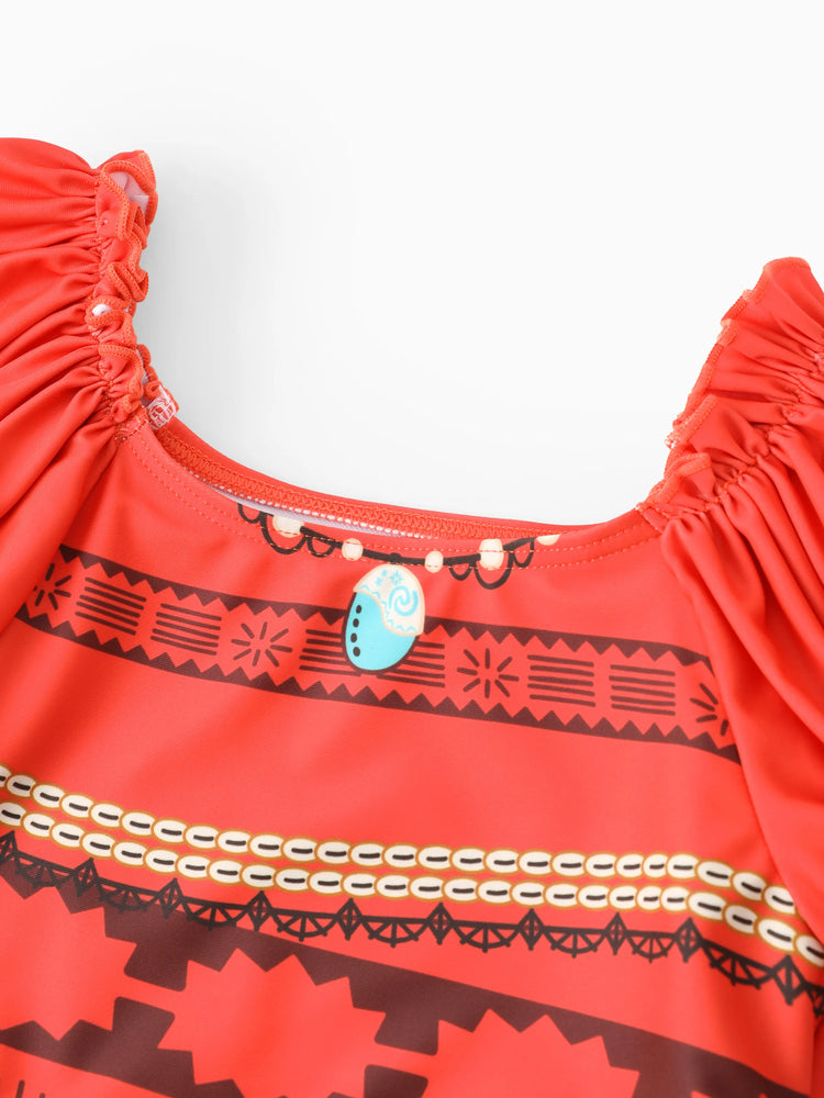 Disney Prinzessin Kleinkind Mädchen 2pcs Arielle/Rapunzel/Belle Cosplay Top mit Puffärmeln und Rock UPF 50+ Badeanzug  Orange Rot