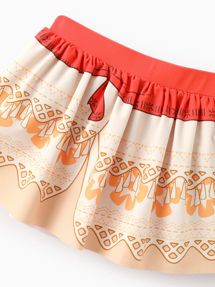 Disney Prinzessin Kleinkind Mädchen 2pcs Arielle/Rapunzel/Belle Cosplay Top mit Puffärmeln und Rock UPF 50+ Badeanzug  Orange Rot