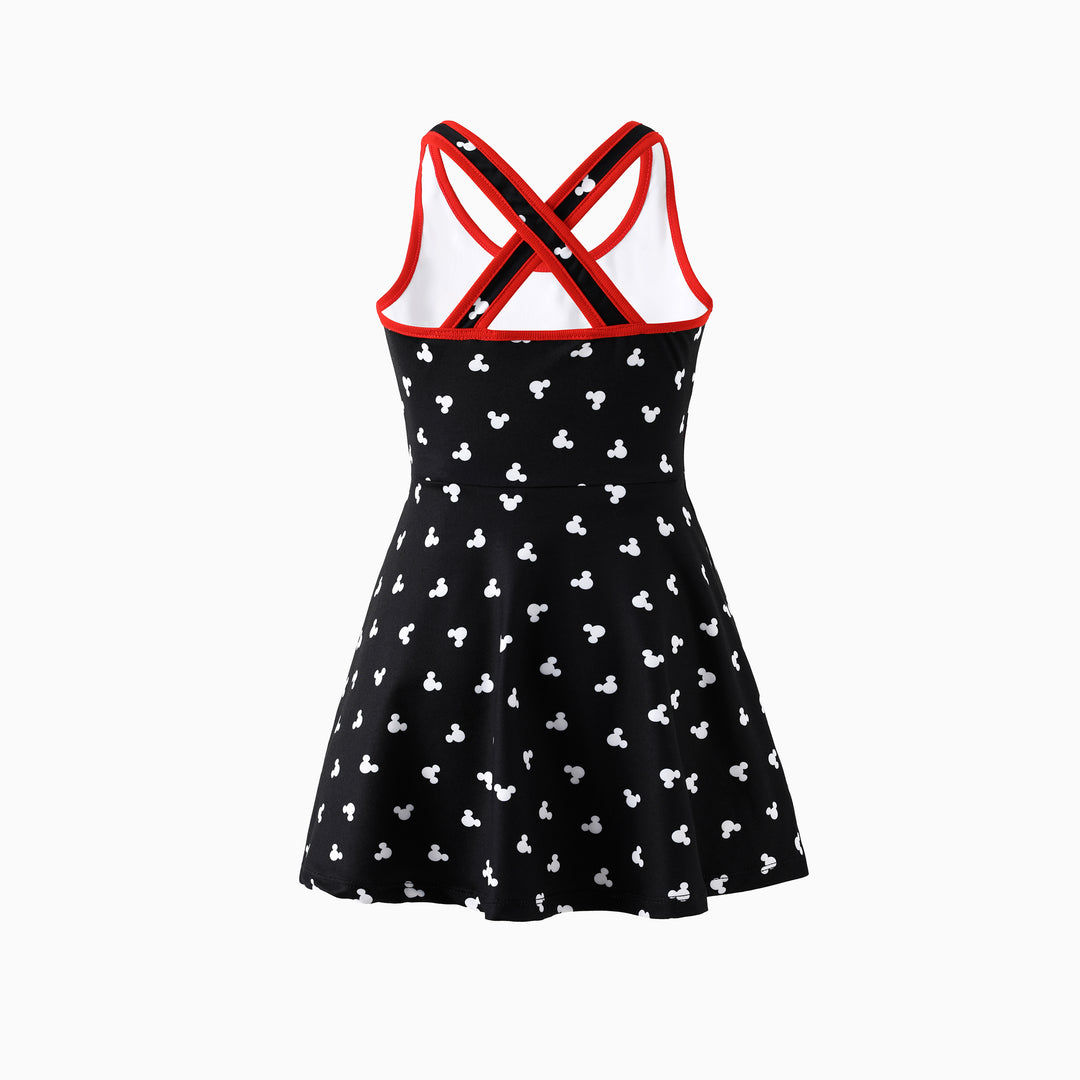 Disney Mickey y amigos Conjunto familiar a juego mamá y yo Vestido deportivo de una pieza con estampado de Mickey Mouse/Camiseta de algodón/Mono Conjunto casual de 3 piezas de algodón unisex Negro