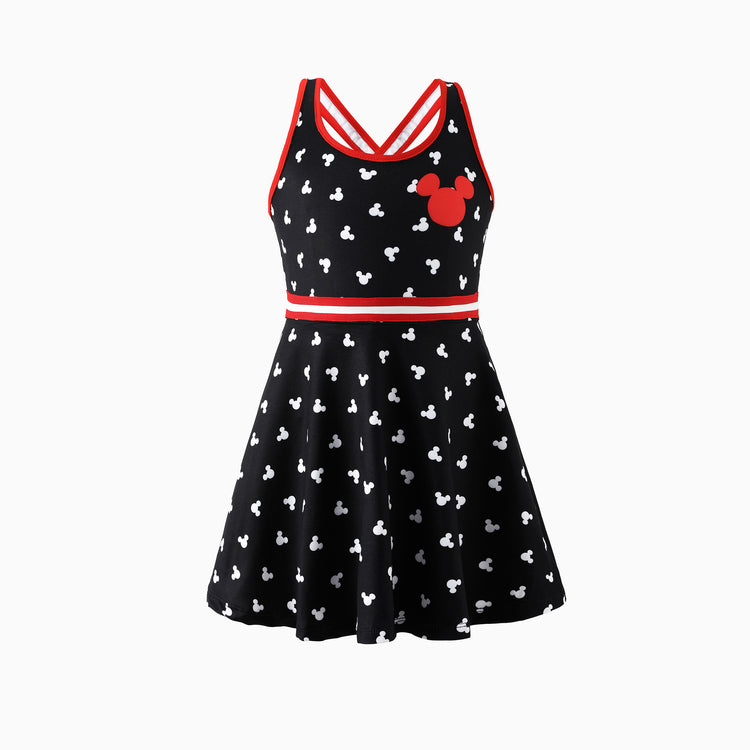 Disney Mickey and Friends Mommy and Me Family matching 1pc Mickey Mouse Allover Print Sporty Dress/Cotton Top /RomperExpression Casual Suits Family Set 3pcs Cotton Unisex Black