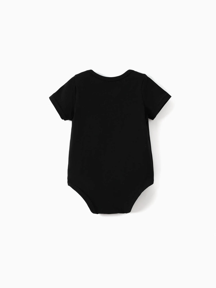 Disney Mickey y amigos Conjunto familiar a juego papá y yo Vestido deportivo de una pieza con estampado de Mickey Mouse/Camiseta de algodón/Mono Conjunto casual de 3 piezas de algodón unisex Negro
