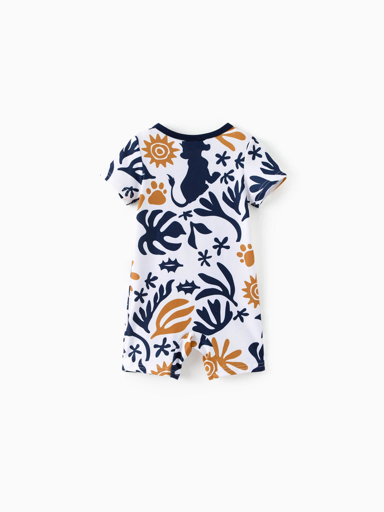 Disney Lion King Daddy & Son Simba Palm Leaf Pattern Colorblock Top Dark Blue