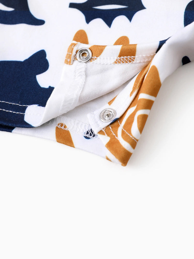 Disney Lion King Daddy & Son Simba Palm Leaf Pattern Colorblock Top Dark Blue