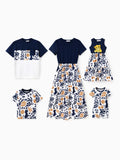 Disney Lion King Family Matching Simba Palm Leaf Pattern Colorblock Dress/Top/Romper Dark Blue