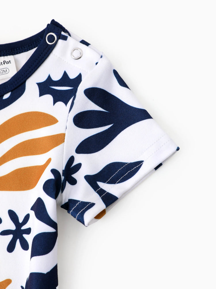 Disney Lion King Family Matching Simba Palm Leaf Pattern Colorblock Dress/Top/Romper Dark Blue