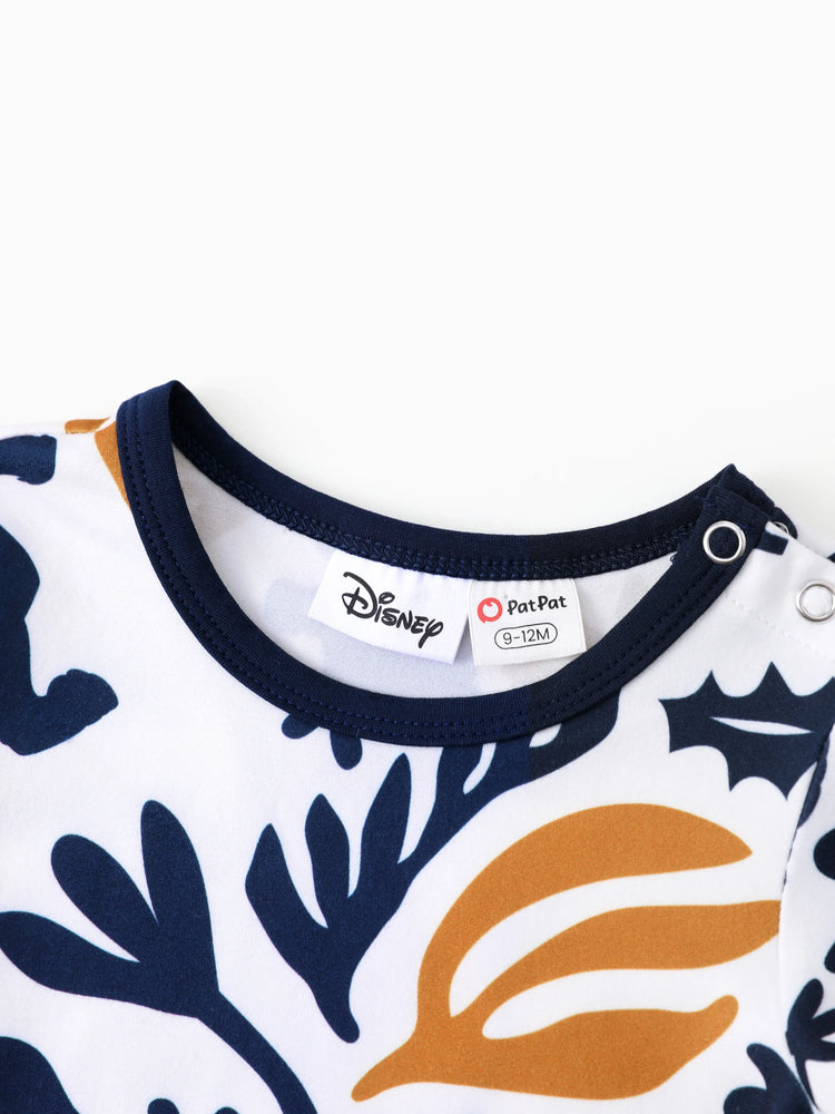 Disney Lion King Family Matching Simba Palm Leaf Pattern Colorblock Dress/Top/Romper Dark Blue