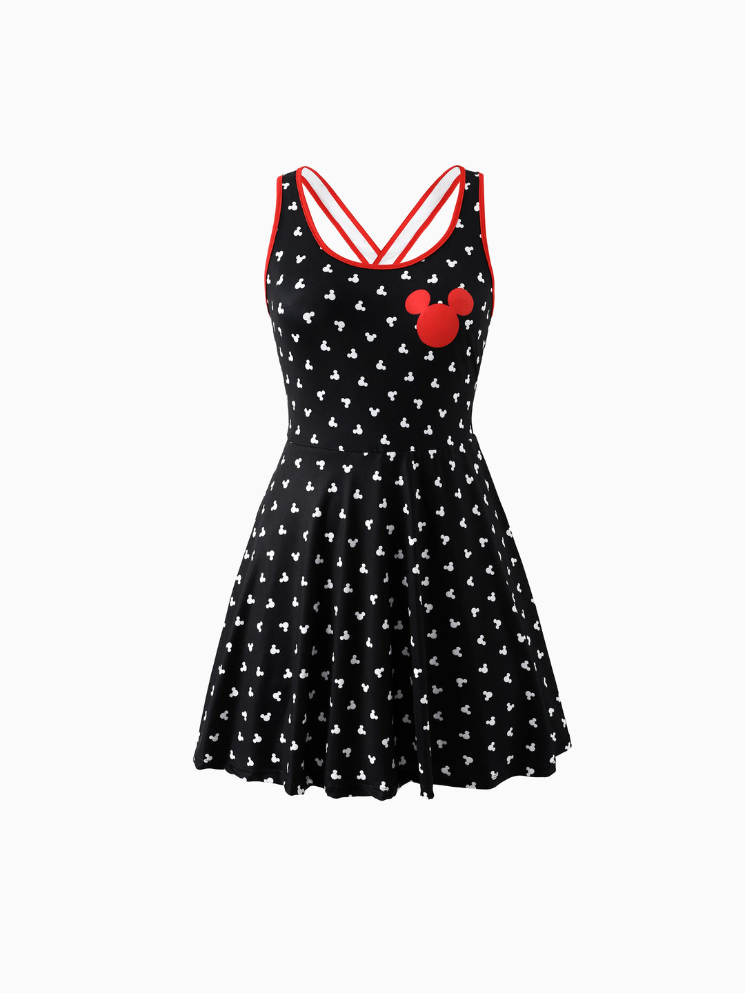 Disney Mickey y amigos Conjunto familiar a juego mamá y yo Vestido deportivo de una pieza con estampado de Mickey Mouse/Camiseta de algodón/Mono Conjunto casual de 3 piezas de algodón unisex Negro