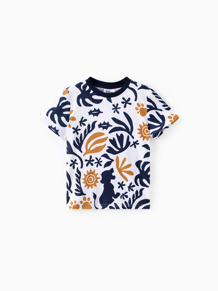 Disney Lion King Family Matching Simba Palm Leaf Pattern Colorblock Dress/Top/Romper Dark Blue