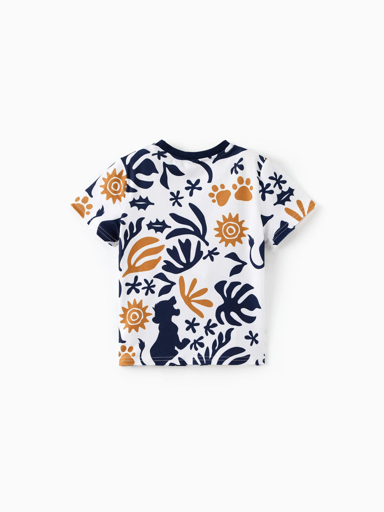 Disney Lion King Family Matching Simba Palm Leaf Pattern Colorblock Dress/Top/Romper Dark Blue