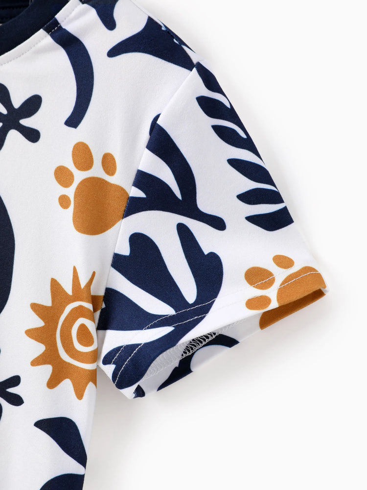 Disney Lion King Family Matching Simba Palm Leaf Pattern Colorblock Dress/Top/Romper Dark Blue