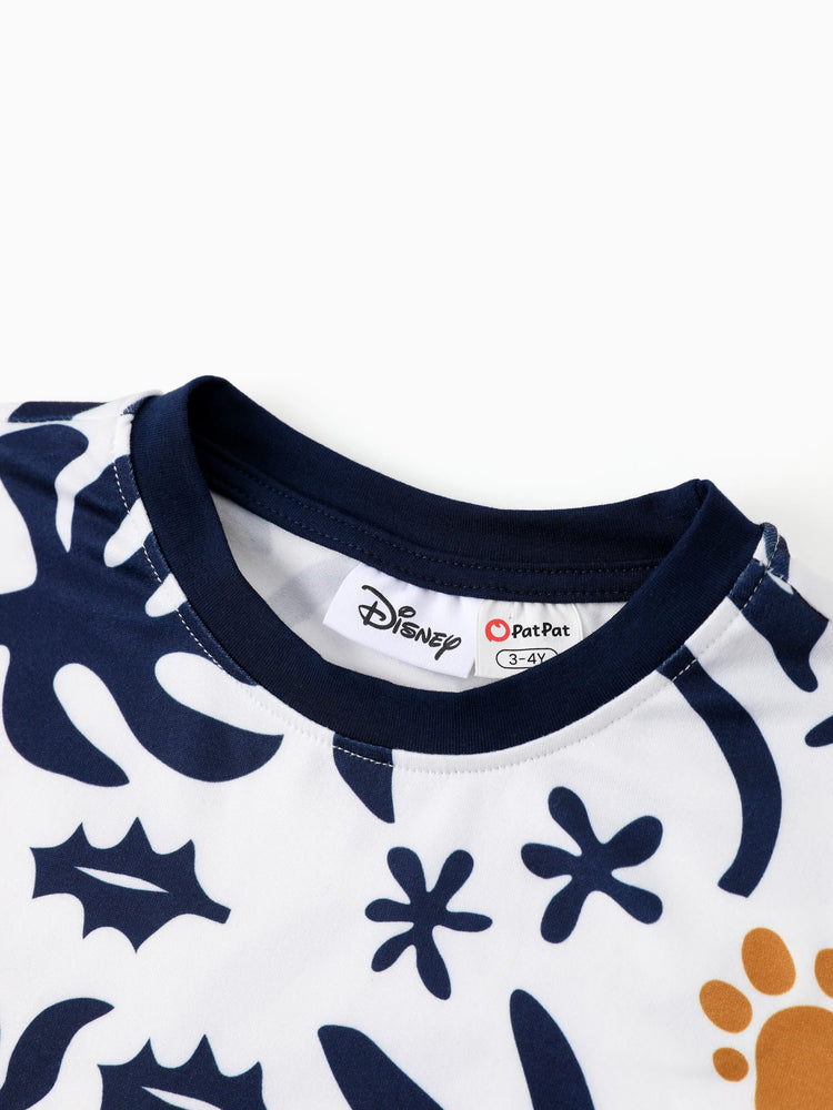 Disney Lion King Family Matching Simba Palm Leaf Pattern Colorblock Dress/Top/Romper Dark Blue