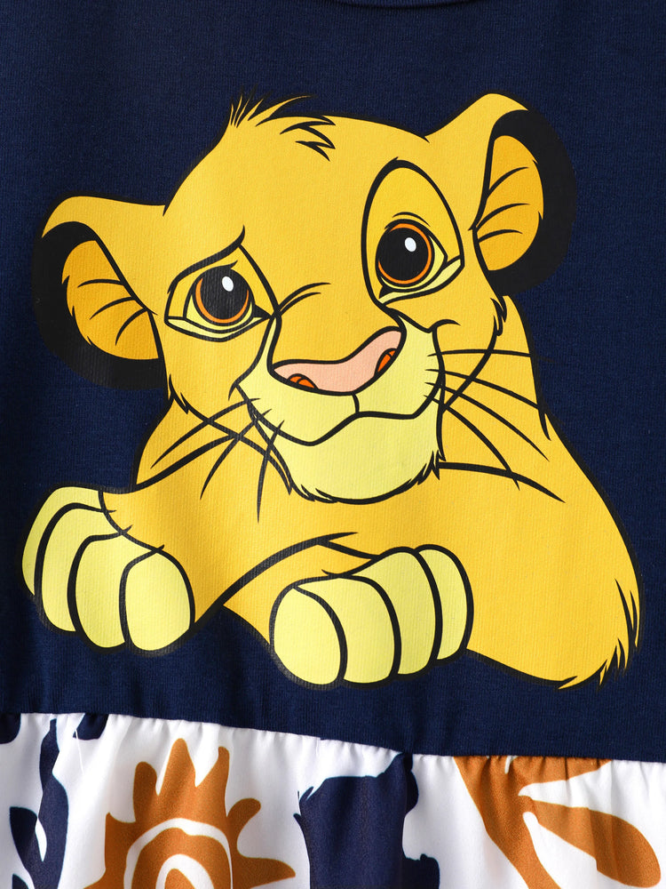Disney Lion King Family Matching Simba Palm Leaf Pattern Colorblock Dress/Top/Romper Dark Blue