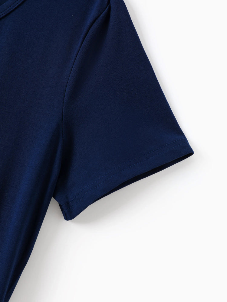 Disney Lion King Family Matching Simba Palm Leaf Pattern Colorblock Dress/Top/Romper Dark Blue