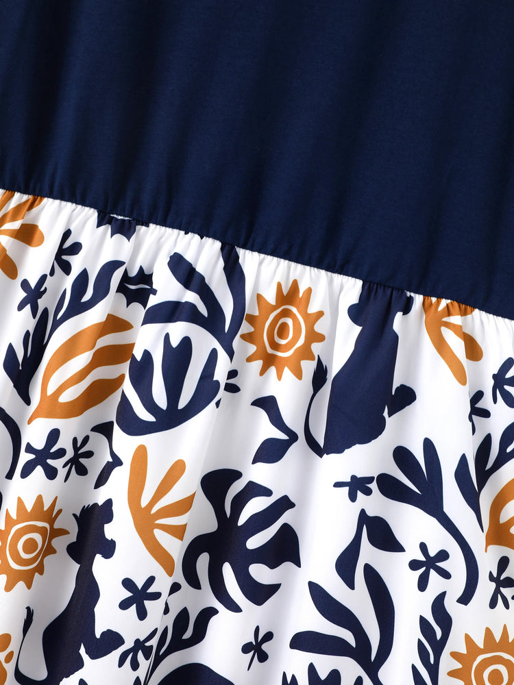 Disney Lion King Mommy & me Simba Palm Leaf Pattern Colorblock Dress/Romper Dark Blue