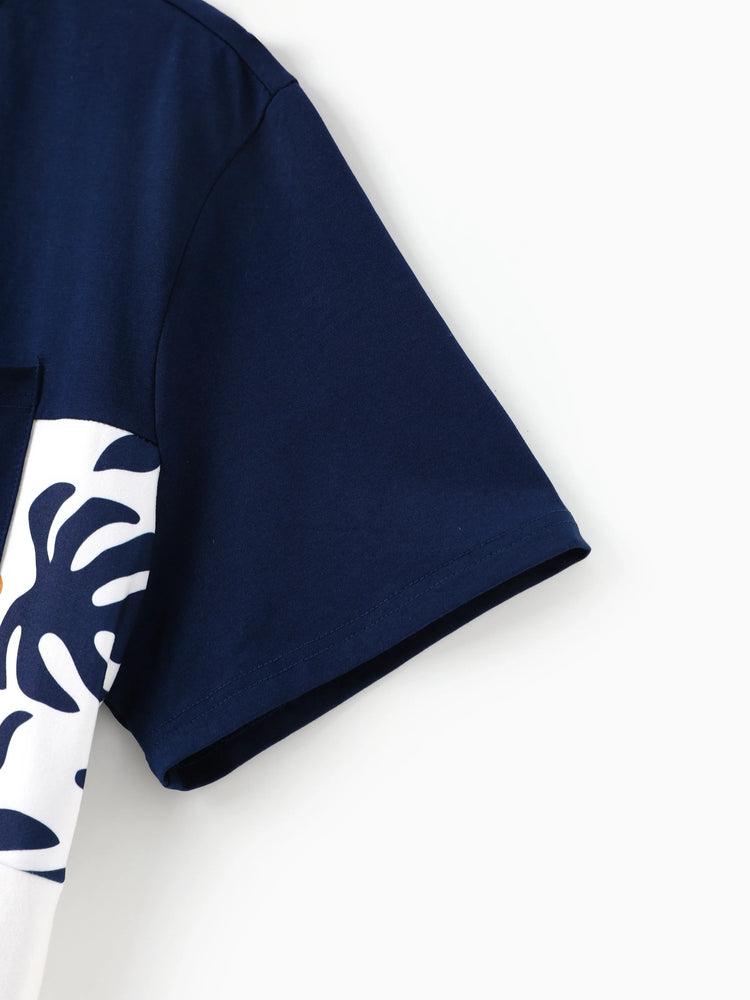 Disney Lion King Daddy & Daughter Simba Palm Leaf Pattern Colorblock Dress/Top/Romper Dark Blue