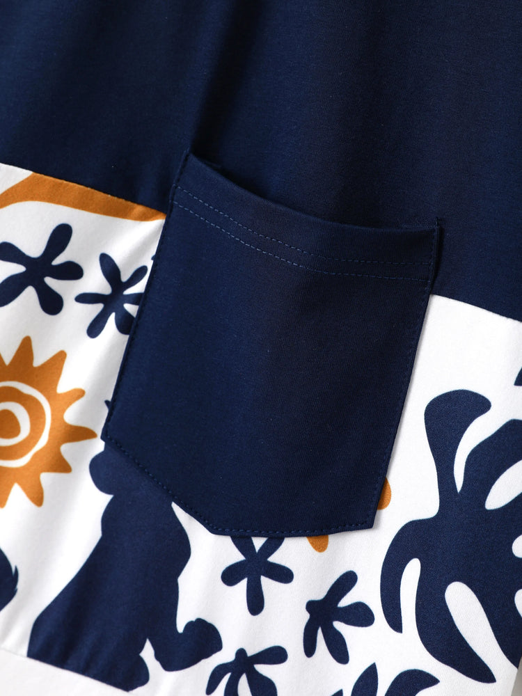 Disney Lion King Family Matching Simba Palm Leaf Pattern Colorblock Dress/Top/Romper Dark Blue