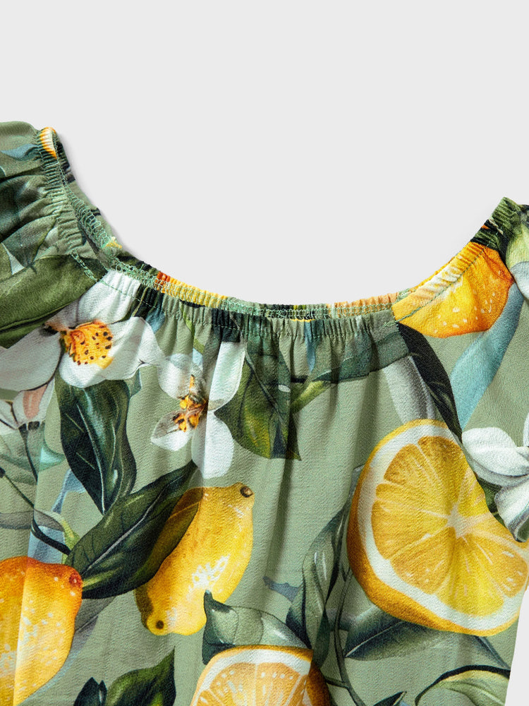 Daddy & Daughter Outfits – Lemon Print Hawaiian Shirts & Summer Dresses – Tropical Vacation Clothes for Men, Women & Kids Green