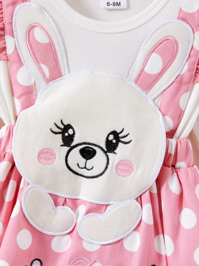 Baby Girl Rabbit Pattern Ruffle Long Sleeve Romper Pink