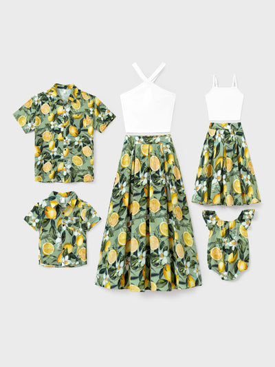 Matching Family Outfits ??¨¬C Lemon Print Hawaiian Shirts & Summer Dresses ??¨¬C Tropical Vacation Clothes for Men, Women & Kids Green