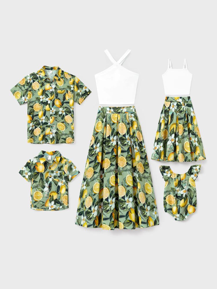 Matching Family Outfits ??¨¬C Lemon Print Hawaiian Shirts & Summer Dresses ??¨¬C Tropical Vacation Clothes for Men, Women & Kids Green