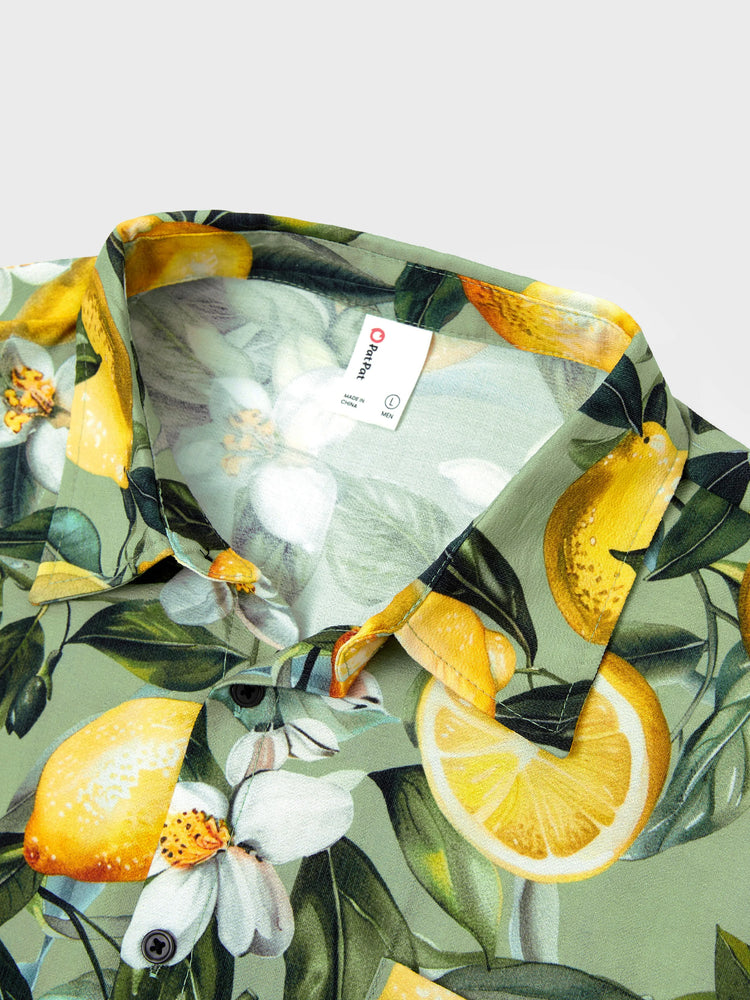 Daddy & Son Outfits – Lemon Print Hawaiian Shirts  – Tropical Vacation Clothes for Men & Kids Green