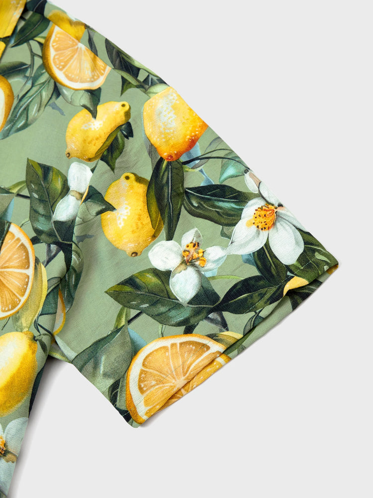Daddy & Son Outfits – Lemon Print Hawaiian Shirts  – Tropical Vacation Clothes for Men & Kids Green