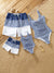 Traje de baño de rayas a juego para toda la familia o traje de baño de una pieza con tirantes azul oscuro y blanco